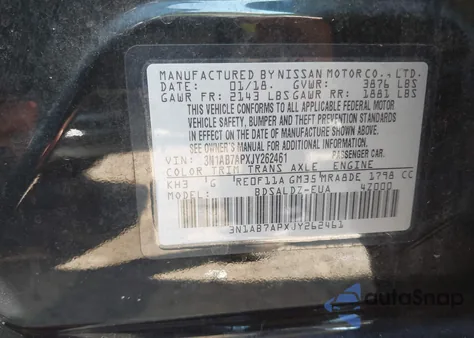 2018 Nissan Sentra Sv from USA, damaged, VIN 3N1AB7APXJY262461